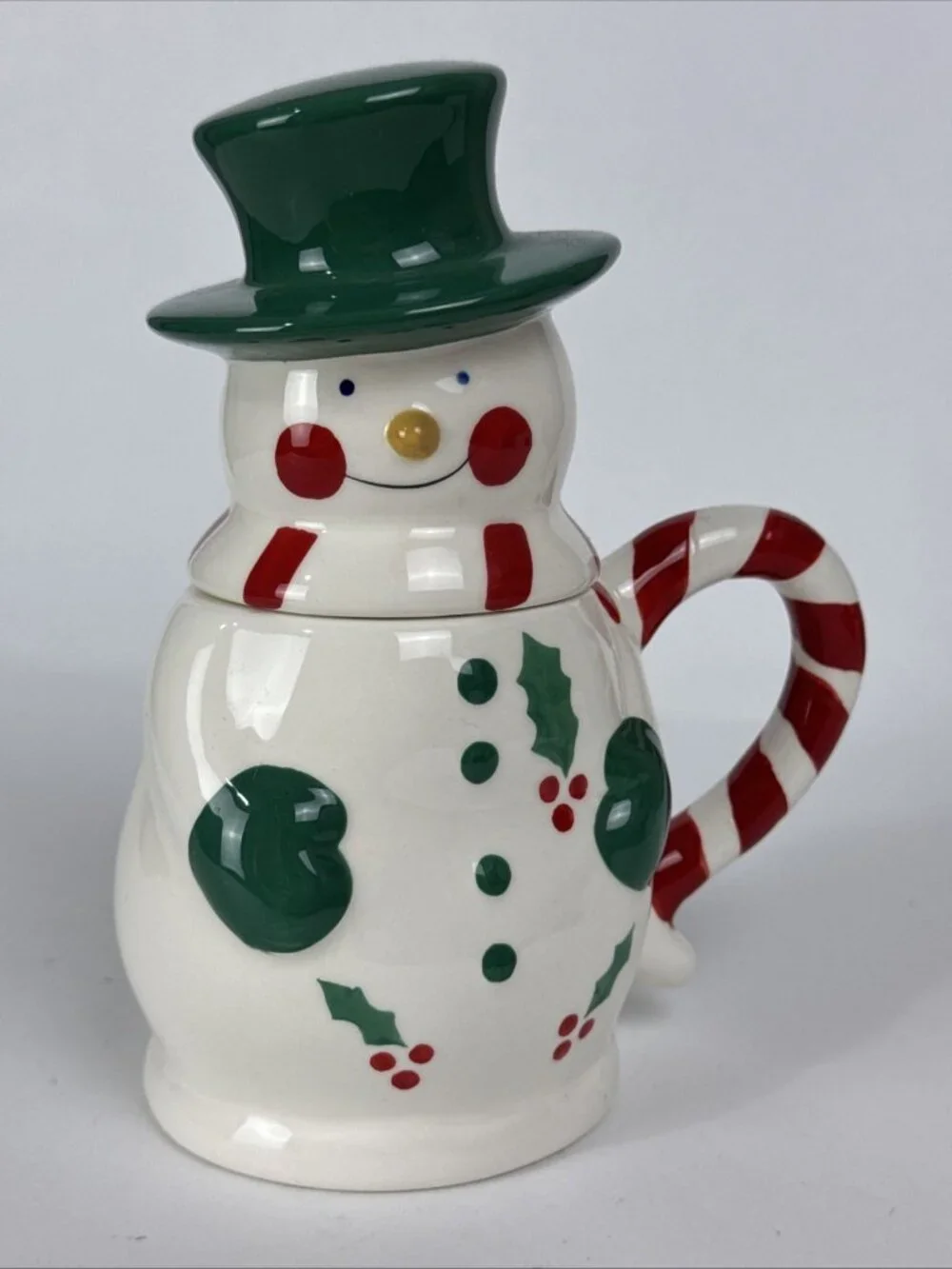 Temptations Snowman Green Hat Ceramic 12oz Mug holiday Christmas decor cup